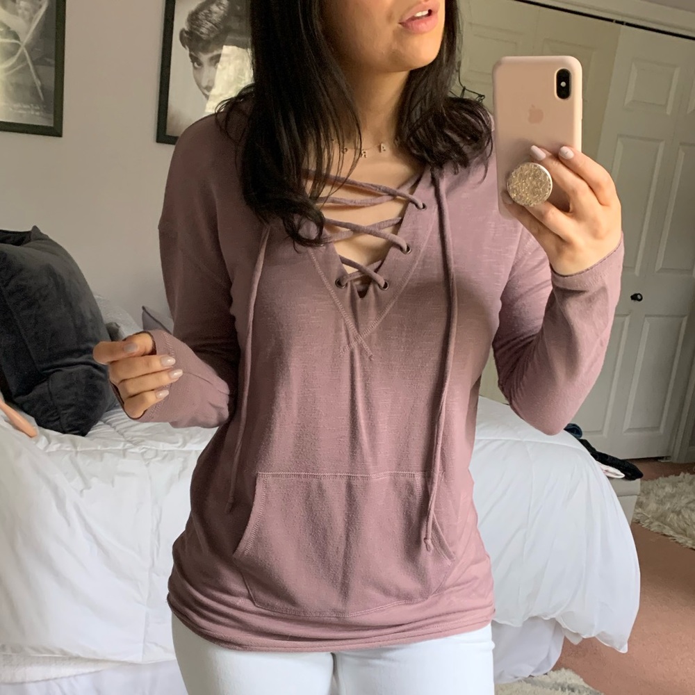 Mauve Lace Up Sweatshirt